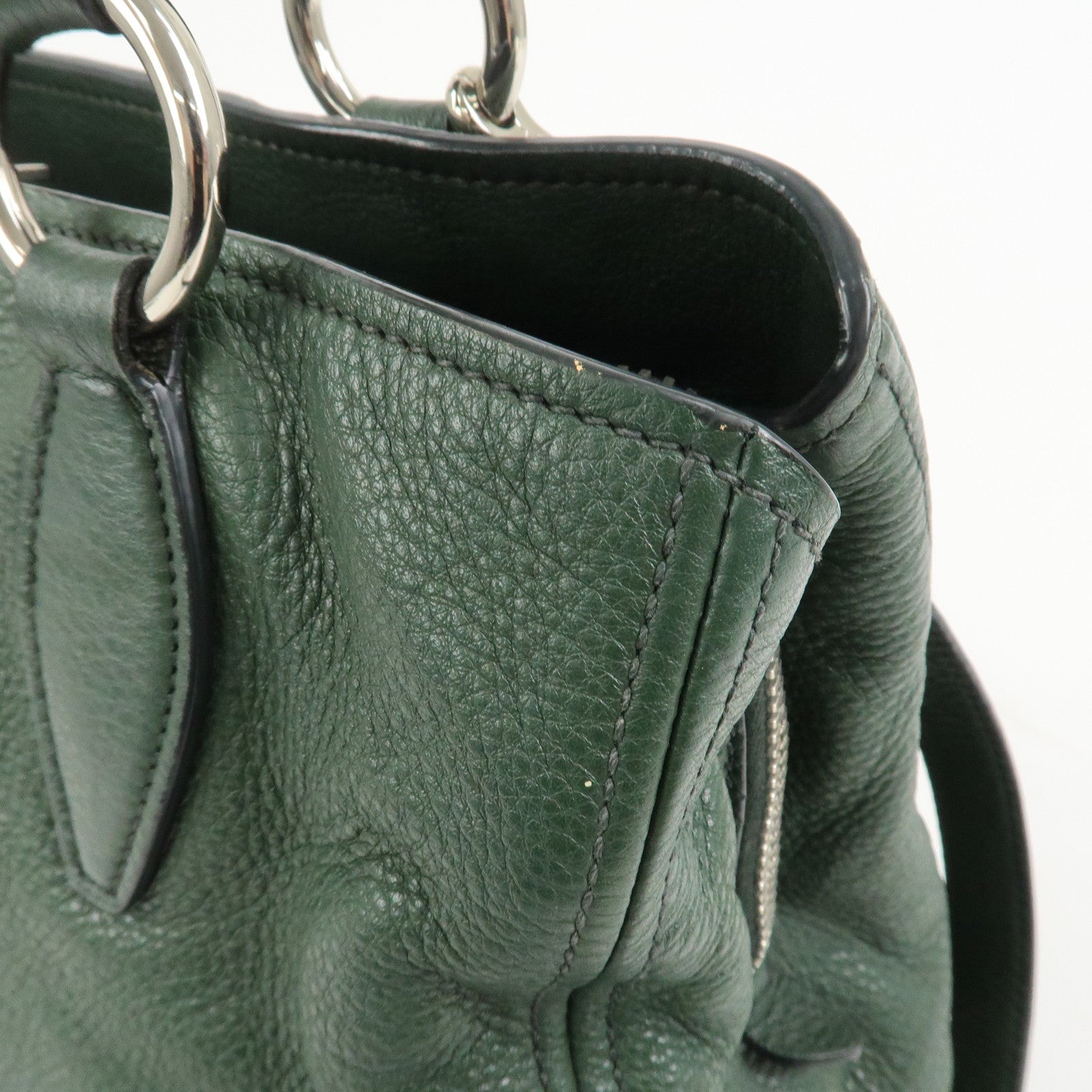 MIU MIU Logo Leather 2Way Bag Hand Bag Shoulder Bag Moss Green