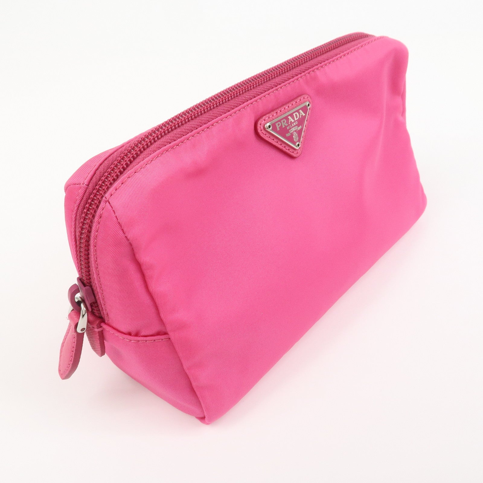 PRADA Triangle Logo Nylon Leather Cosmetic Pouch Pink 1NE693