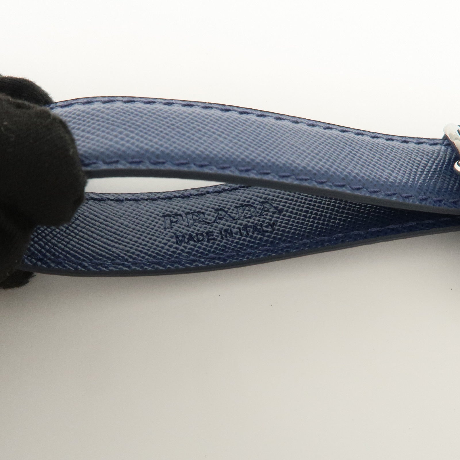 PRADA Saffiano Leather Bag Charm Key Holder Blue 1PP698