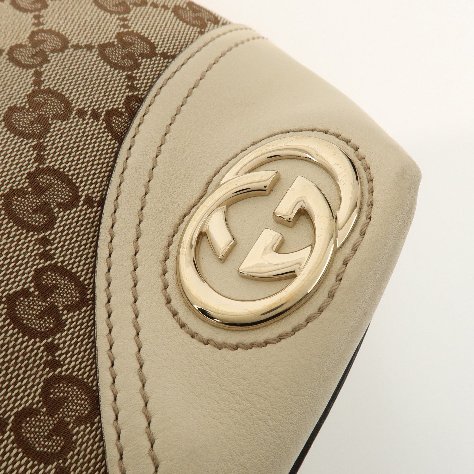 GUCCI New Britt GG Canvas Leather Tote Bag Beige White 169945