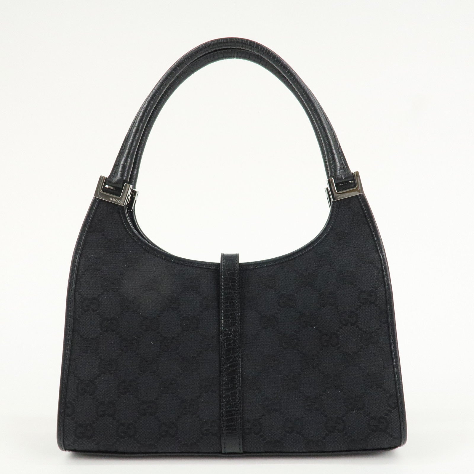 GUCCI Jackie GG Canvas Leather Shoulder Bag Hand Bag Black 01721 Used