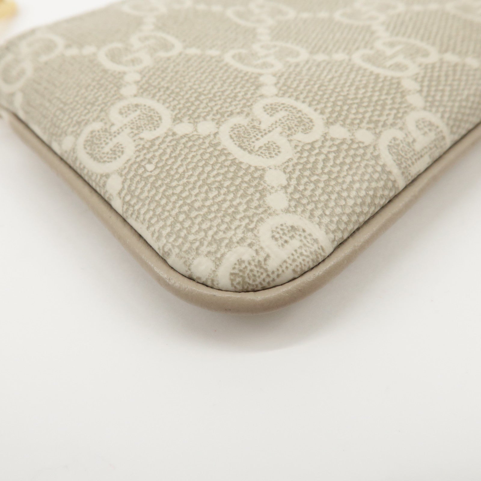 GUCCI GG Supreme Leather Coin Case Key Case Greige White 772321 Used