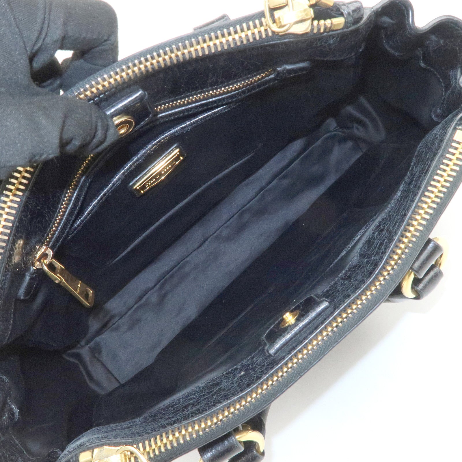 MIU MIU Vitello Shine Leather 2Way Bag Hand Bag Black 5BB893