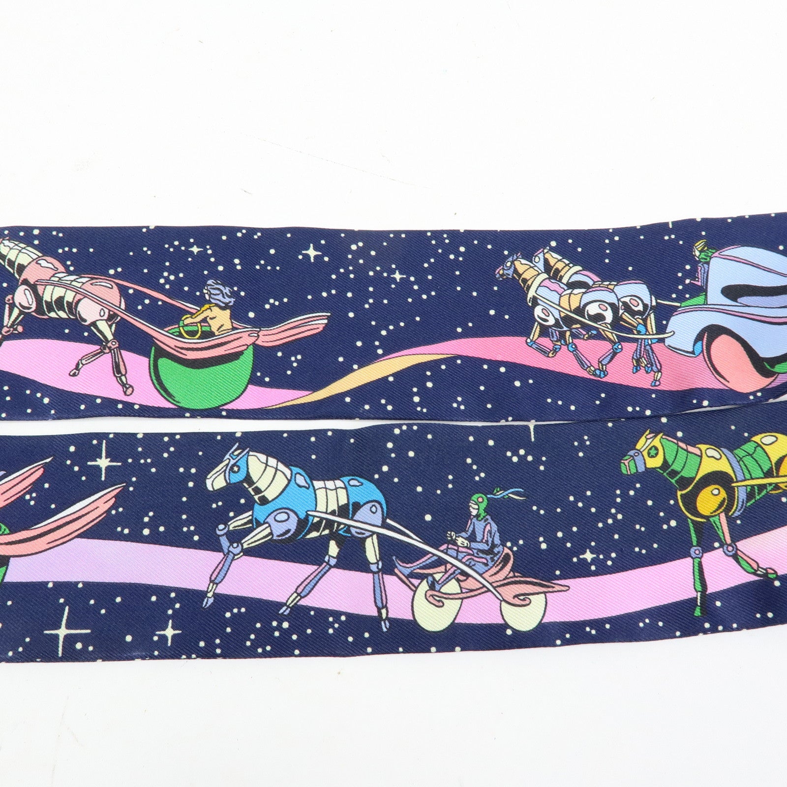 HERMES Silk 100% Twilly Scarf Space Derby Navy