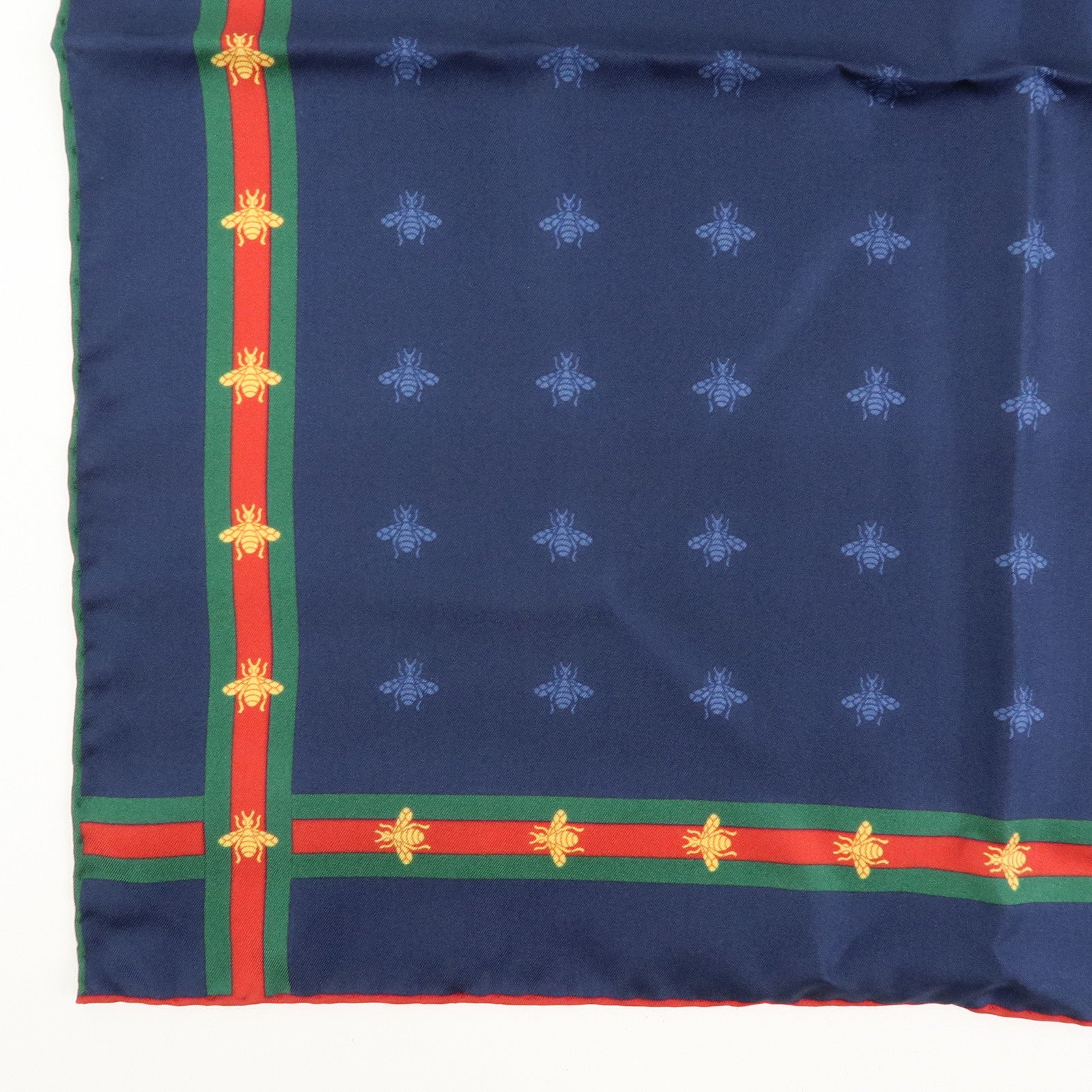 GUCCI Silk 100% Scarf 42x42 Bee Motif Navy