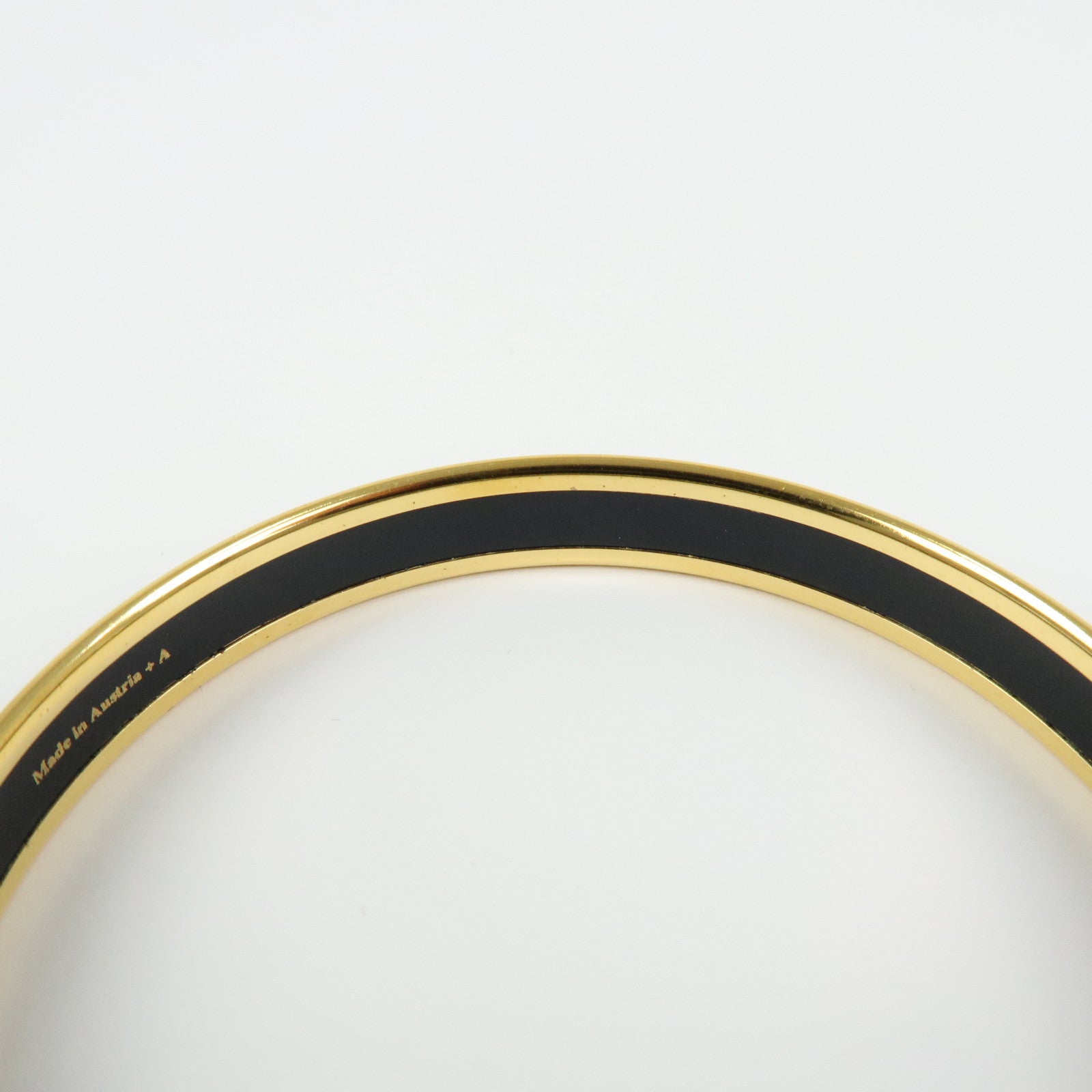 HERMES Email PM Bracelet Bangle Ribbon Motif Metal Gold Red Black