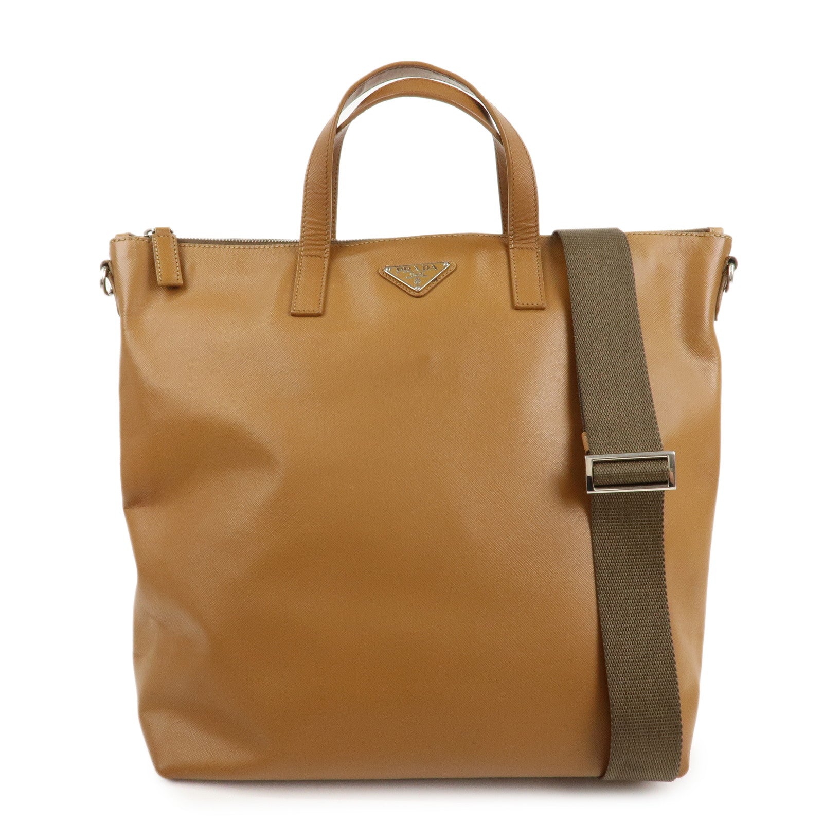 PRADA Triangle Logo Leather 2Way Bag Shoulder Bag Brown