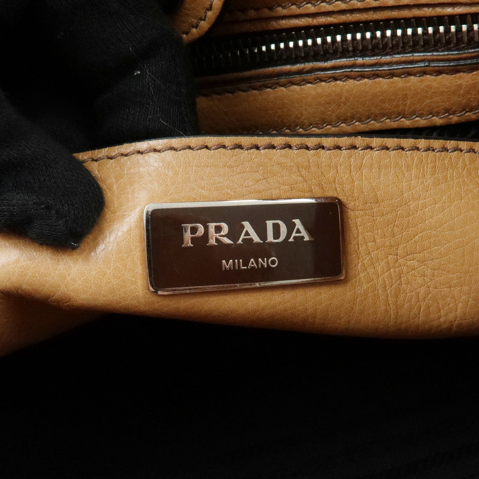 PRADA Triangle Logo Calf Leather 2Way Bag Hand Bag Brown BN2625