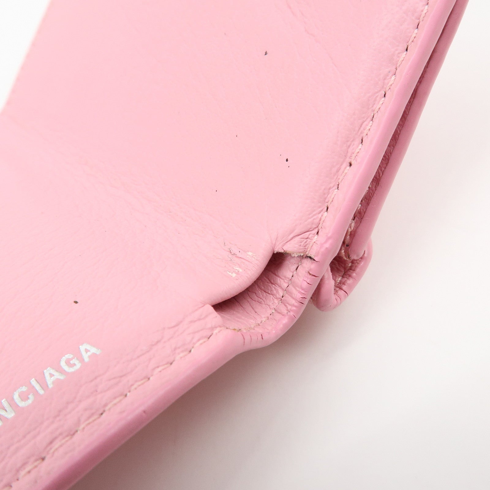 BALENCIAGA Leather Tri-fold Compact Wallet Pink 391446