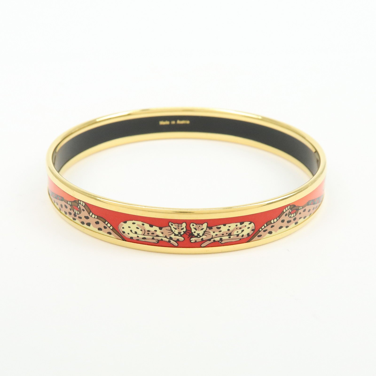 HERMES Email PM Bangle Gold Plated Bracelet Leopard Motif Orange