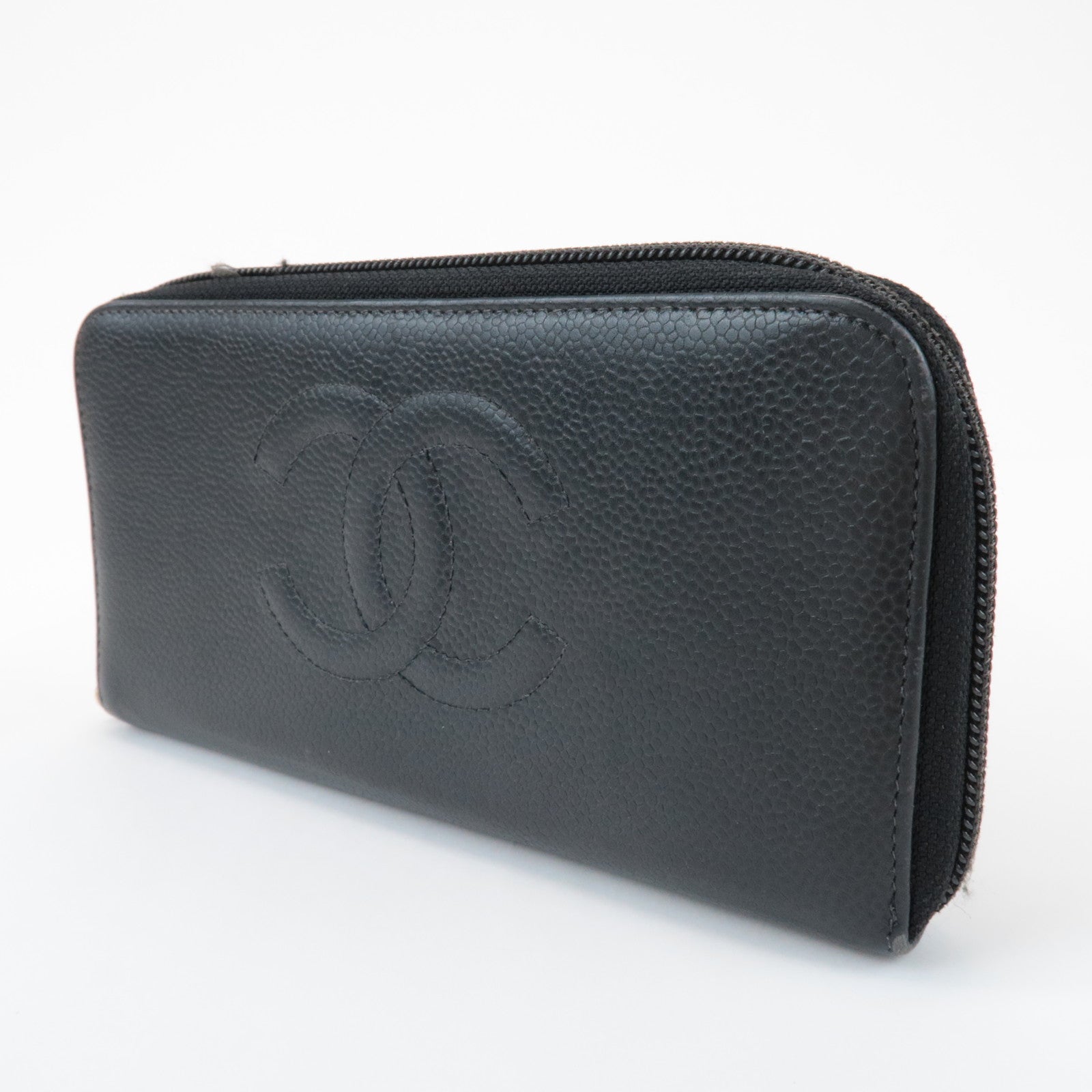 CHANEL COCO Mark Caviarskin Round Zippy Long Wallet Black