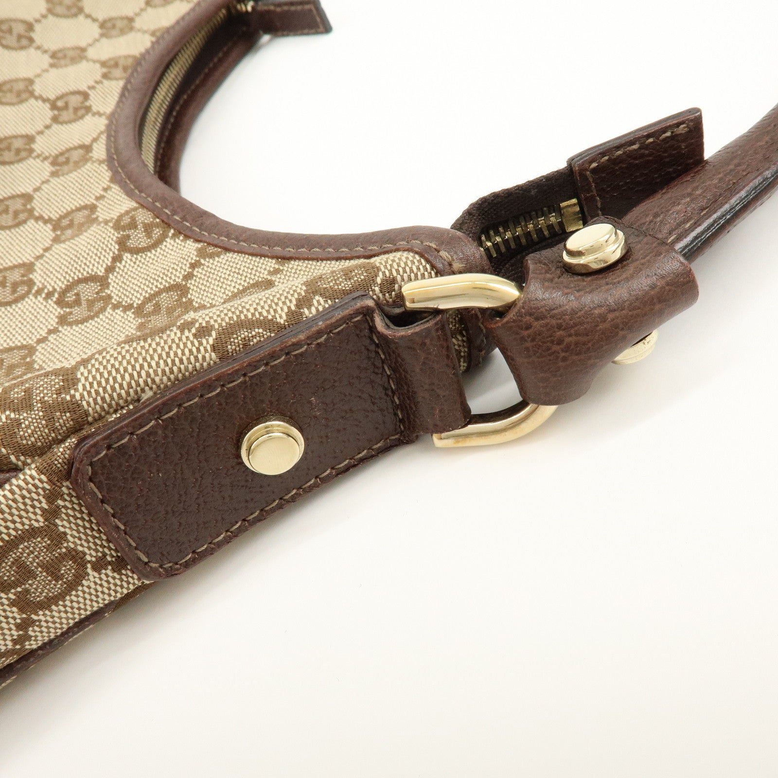GUCCI Abbey GG Canvas Leather Shoulder Bag Beige Brown 130738