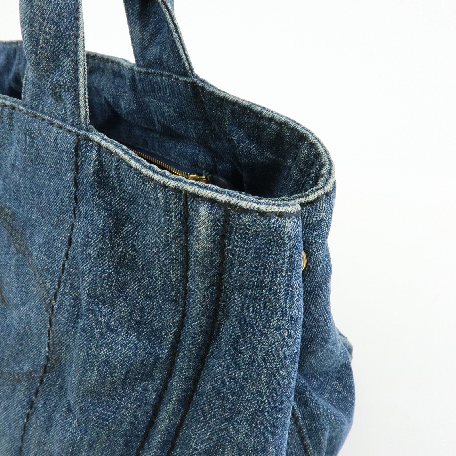 PRADA Logo Canapa Canvas Denim Tote Bag Hand Bag Blue B1877B