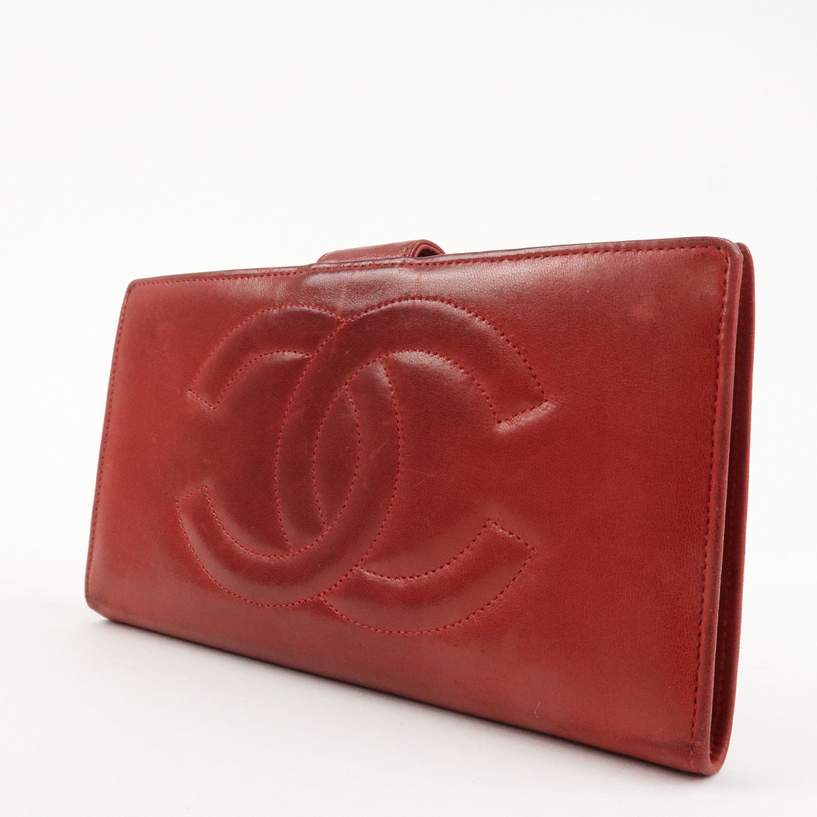 CHANEL COCO Mark Caviarskin Bi-fold Wallet Red A01429 Used