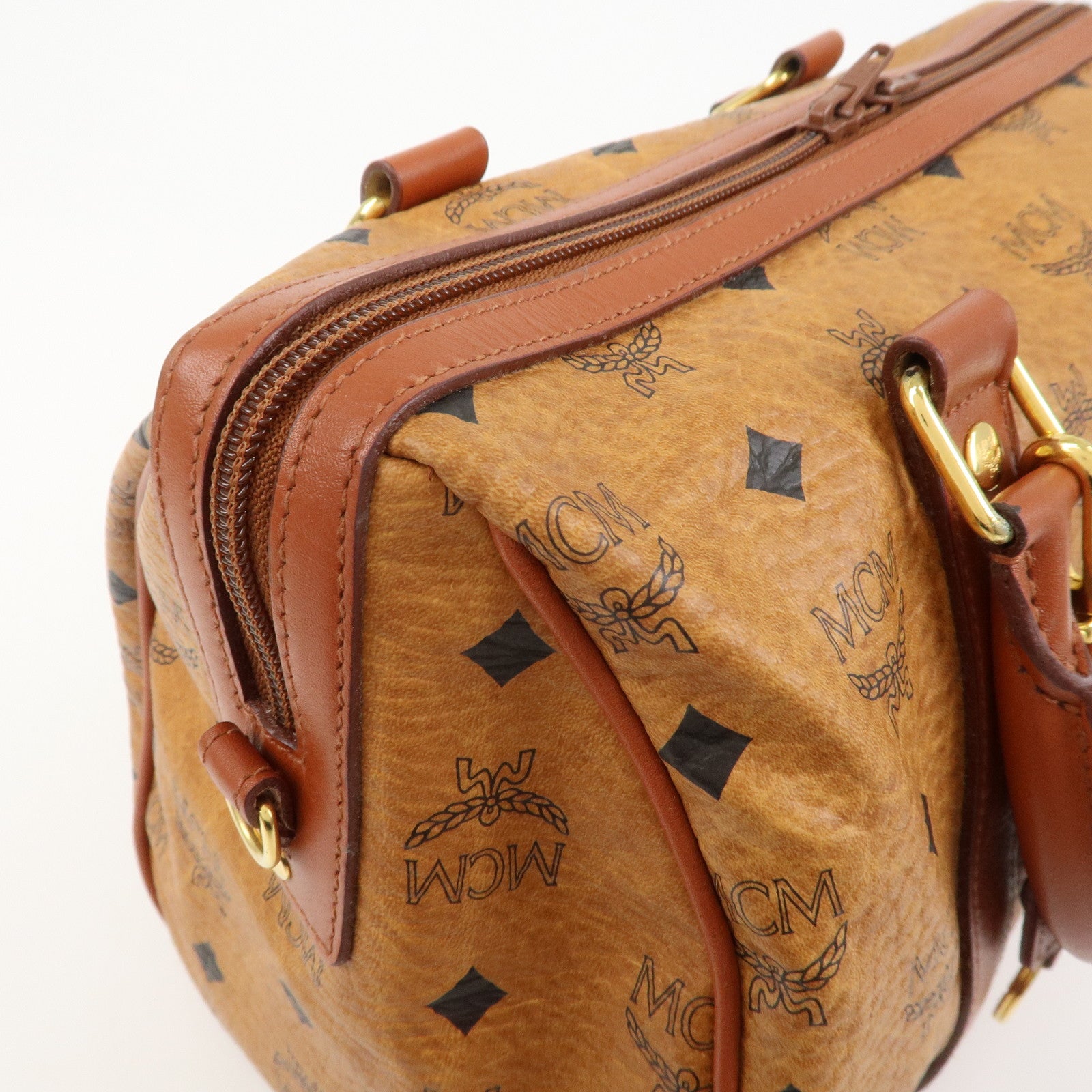 MCM Visetos Logo Leather 2WAY Bag Hand Bag Shoulder Bag Brown