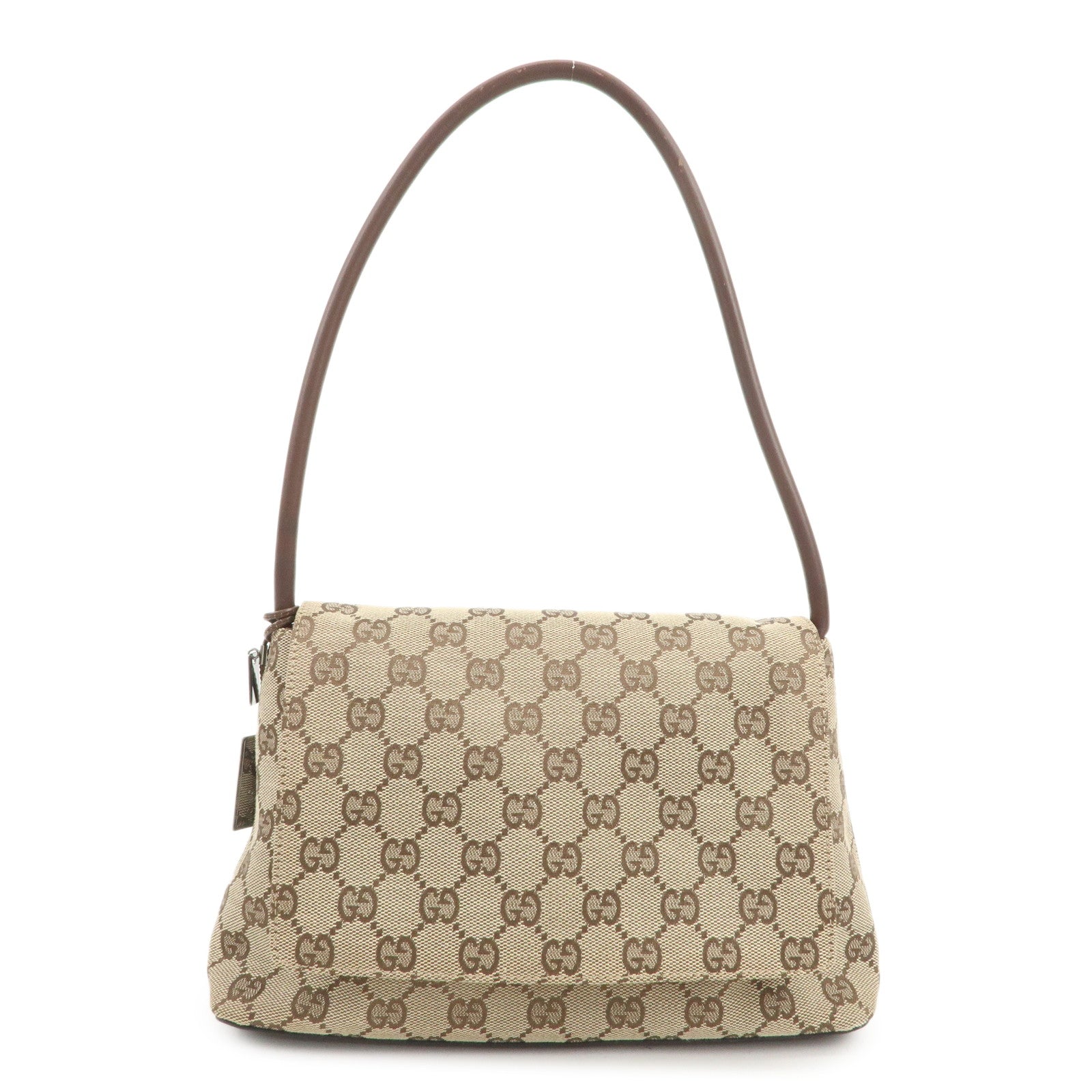 GUCCI GG Monogram Canvas Leather Shoulder Bag Beige Brown 90646
