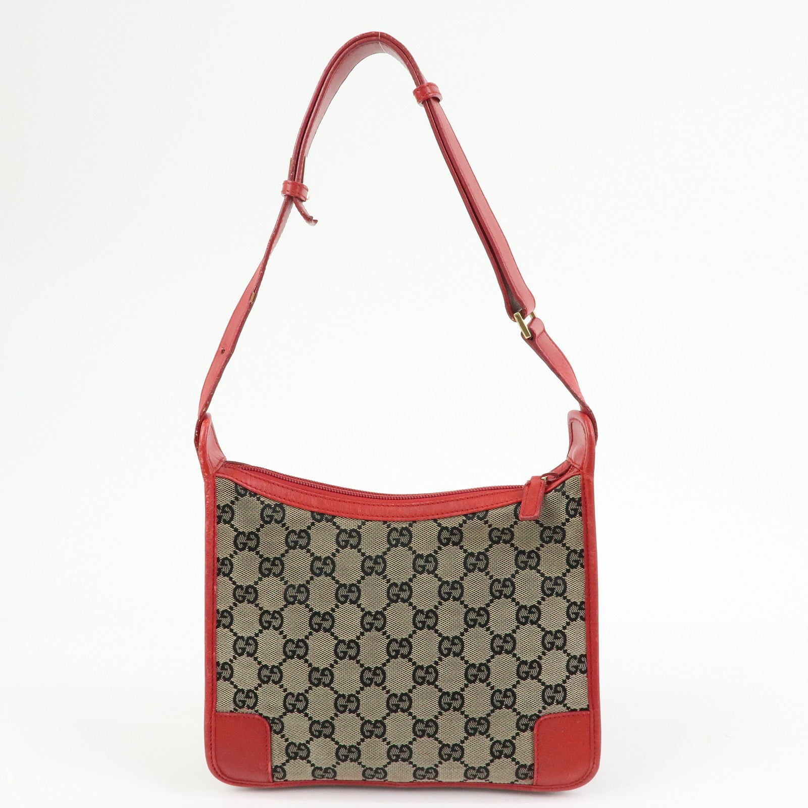 GUCCI GG Canvas Leather Shoulder Bag Hand Bag Beige Red 001・4206