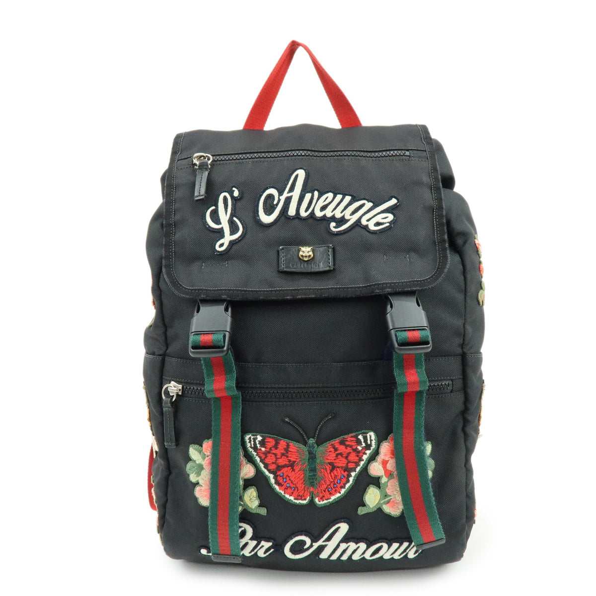 Gucci Sherry Backpack Leather Canvas Black Green Red GUCCI Sherry Line Tote Bag Shoulder Techno Canvas Leather  main image 3