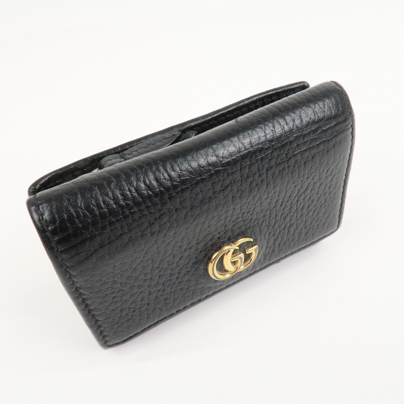 GUCCI GG Marmont Leather Small Tri-fold Compact Wallet Black 644407