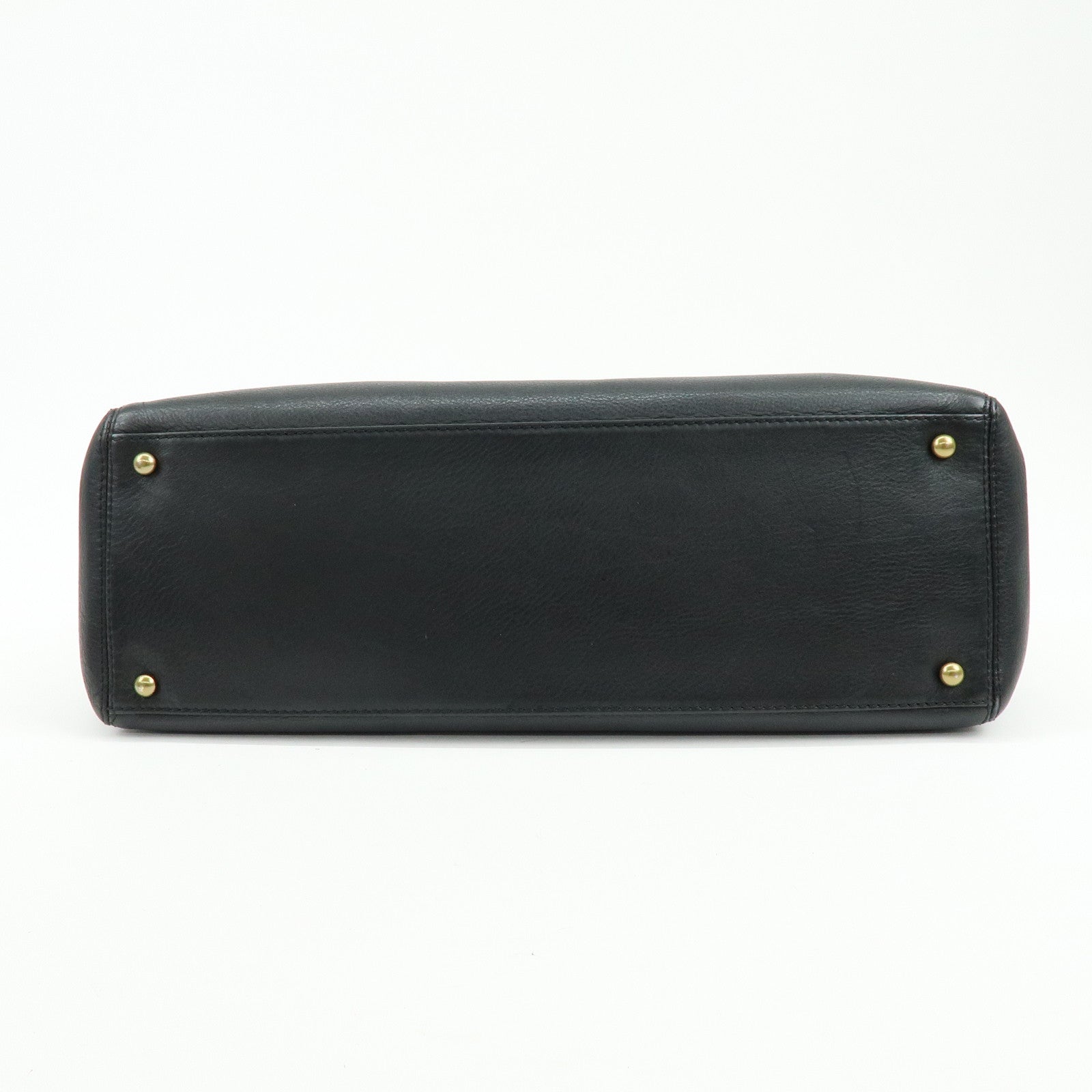 CHANEL Calf Leather 2Way Bag Shoulder Bag Tote Bag Black Gold