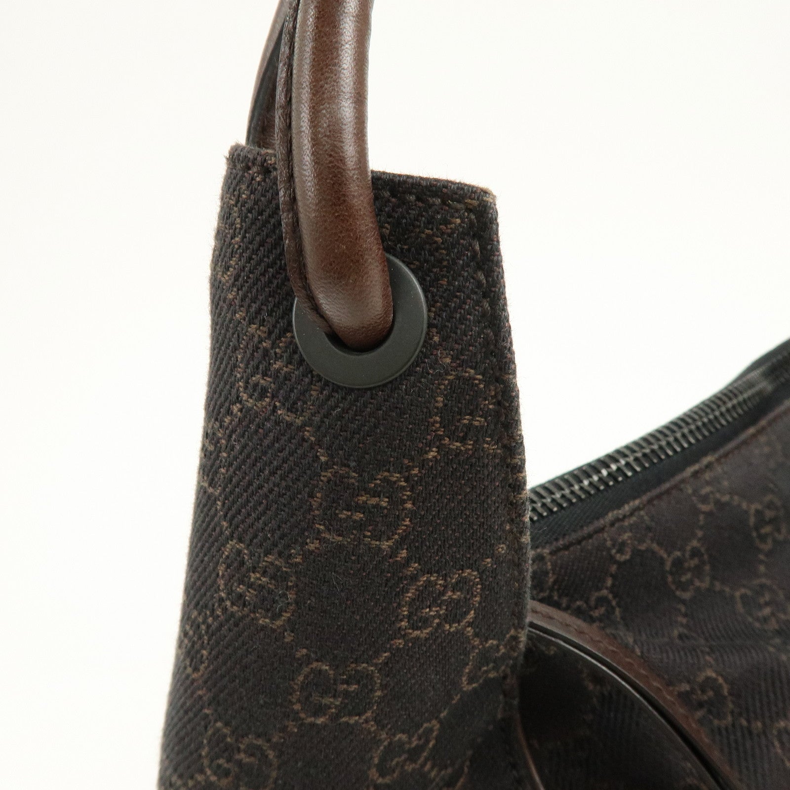 GUCCI GG Denim Leather Shoulder Bag Hand Bag Dark Brown 101292