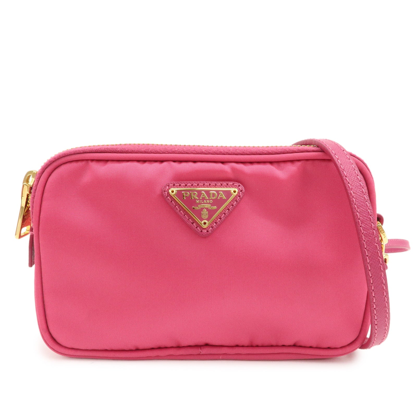 PRADA Triangle Logo Nylon Saffiano Leather Shoulder Bag Pink