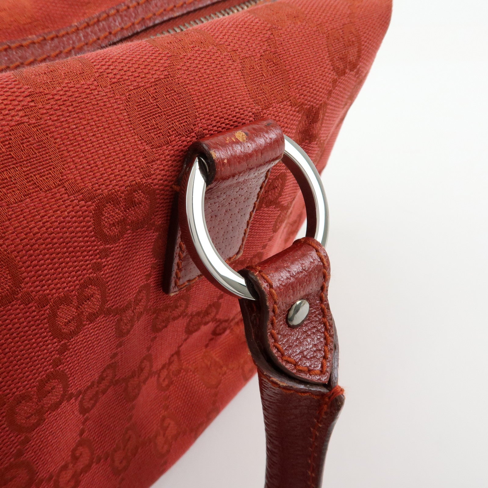GUCCI GG Canvas Leather Hand Bag Tote Bag Red 113009