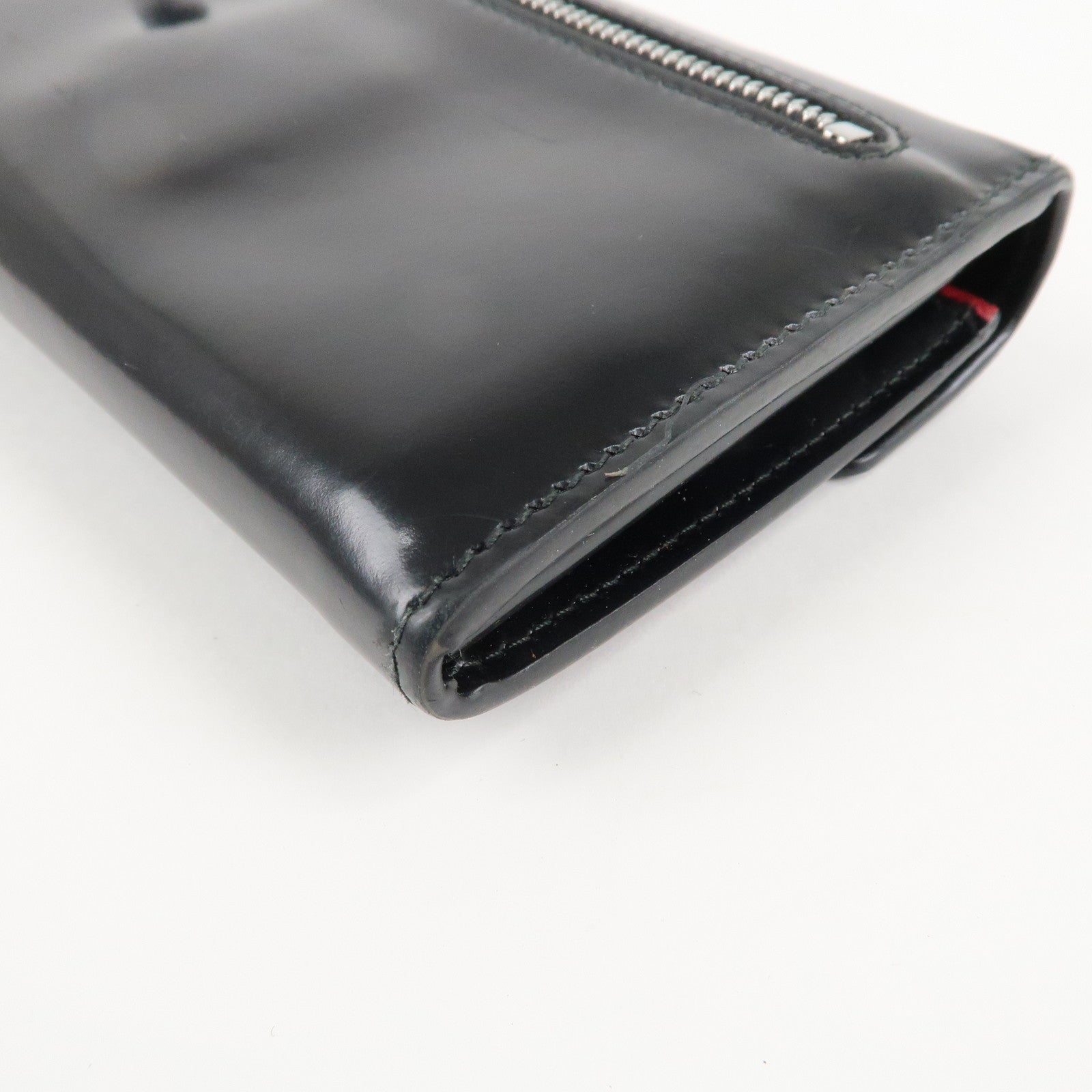 PRADA Leather Bi-Fold Long Wallet Black Silver Hardware 1MH037 Used