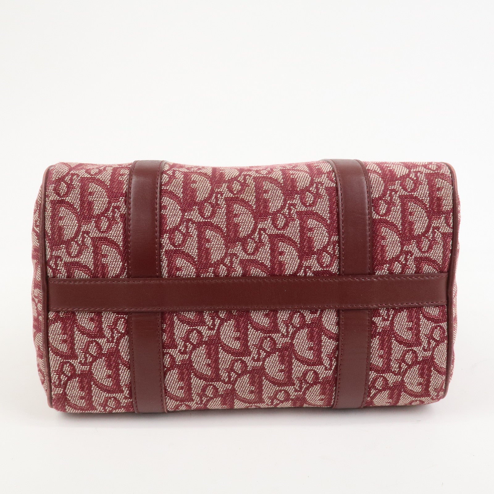 Christian Dior Trotter Jacguard Canvas Leather Boston Hand Bag Red