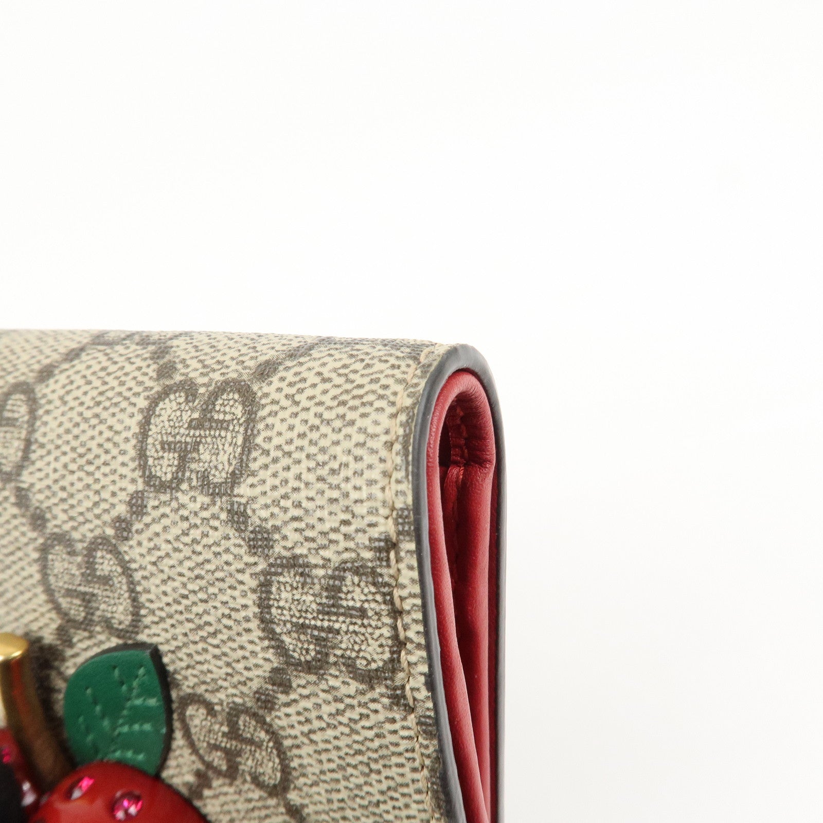 GUCCI Interlocking G GG Supreme Cherry Compact Wallet Beige 476050