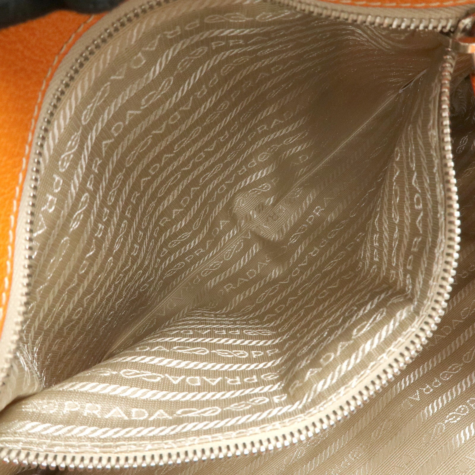 PRADA Triangle Logo Canvas Leather Tote Bag Natural Orange BR2920