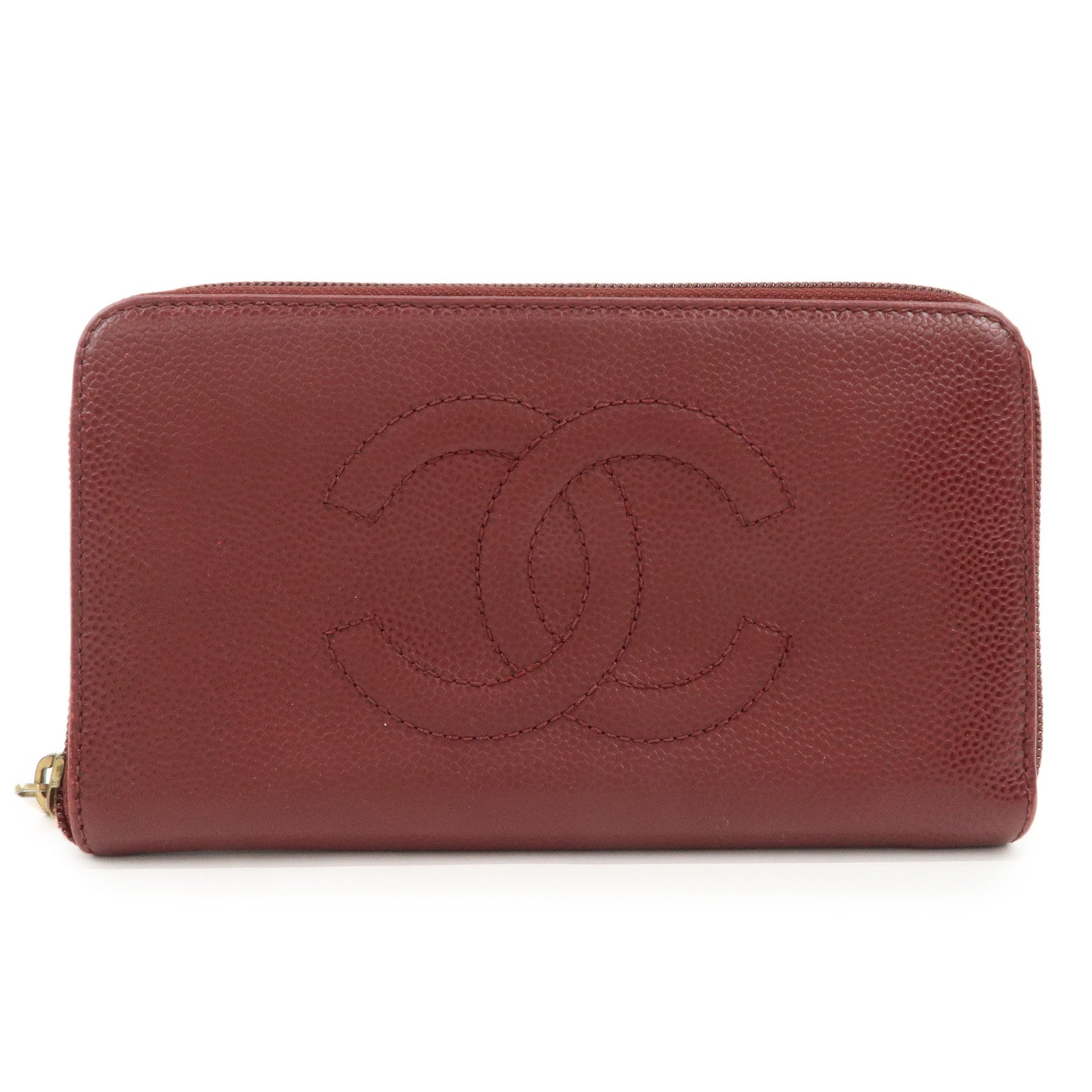 CHANEL COCO Mark Caviar Skin Round Zippy Wallet Bordeaux Used