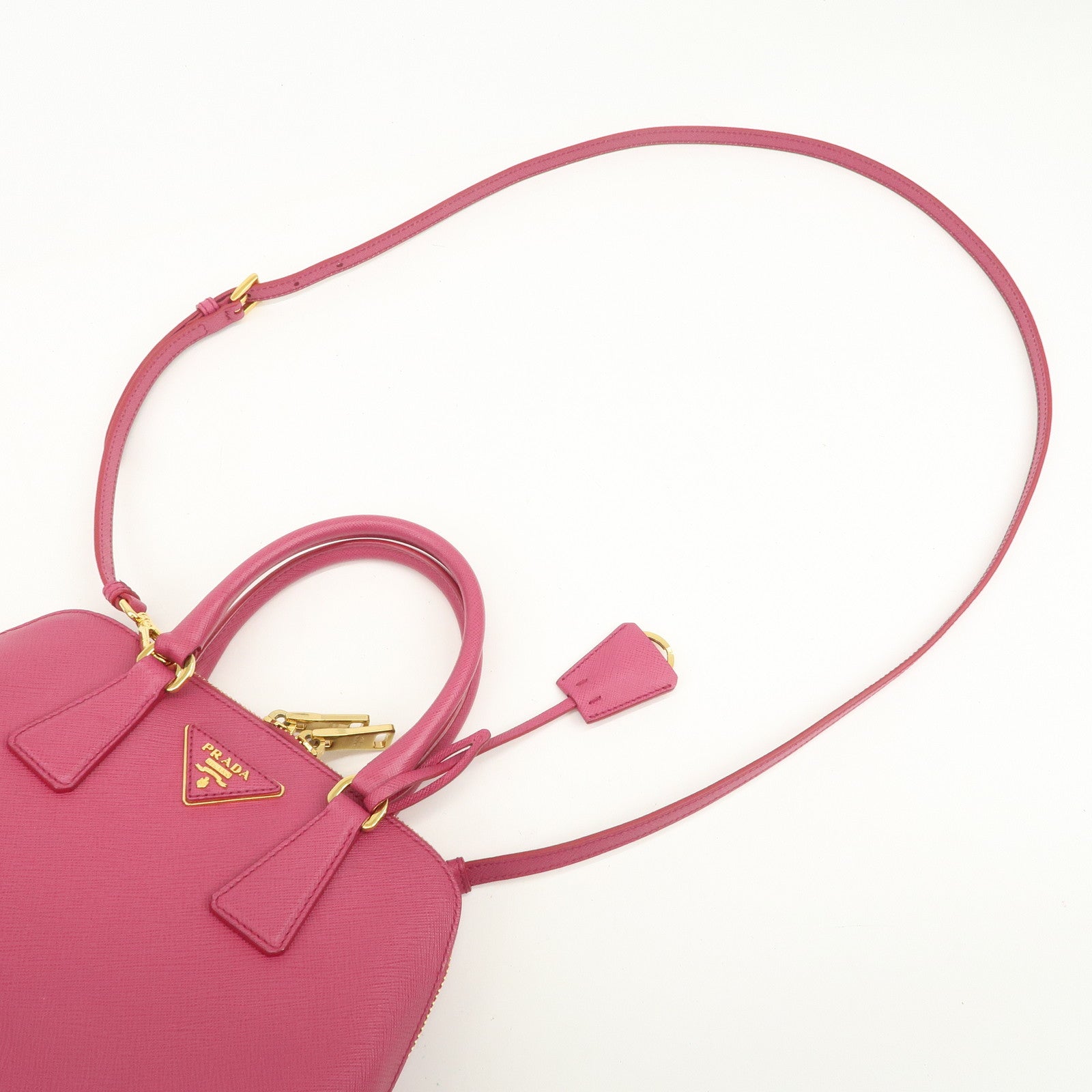 PRADA Saffiano Leather 2Way Hand Bag Shoulder Bag Pink 1BA838