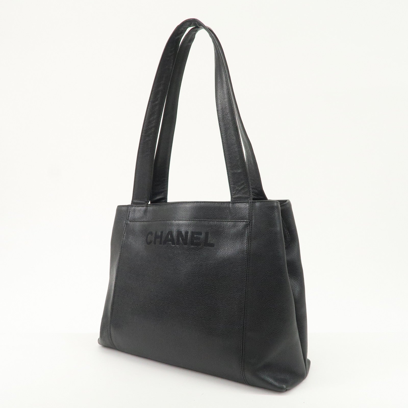 CHANEL Caviarskin Tote Bag Hand Bag Shoulder Bag Black Used