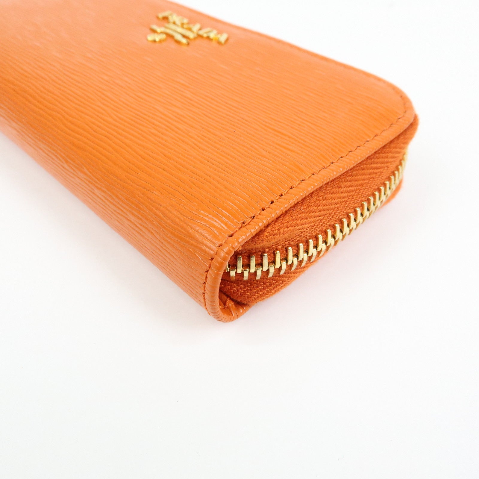 PRADA Saffiano Leather Round Zippy 6 Rings Key Case Orange 1PG604