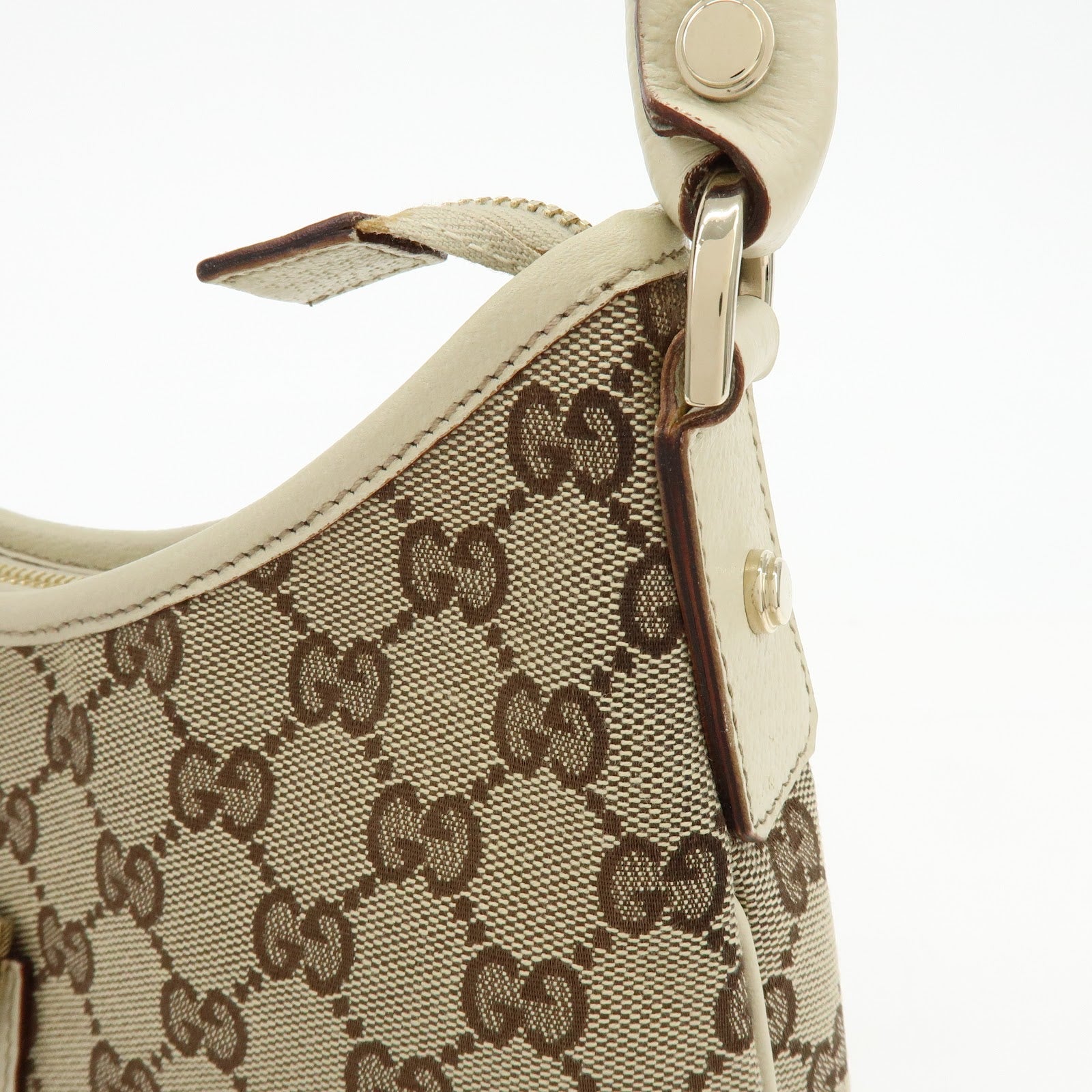 Gucci Abbey GG Canvas Leather Shoulder Bag Beige White 130738