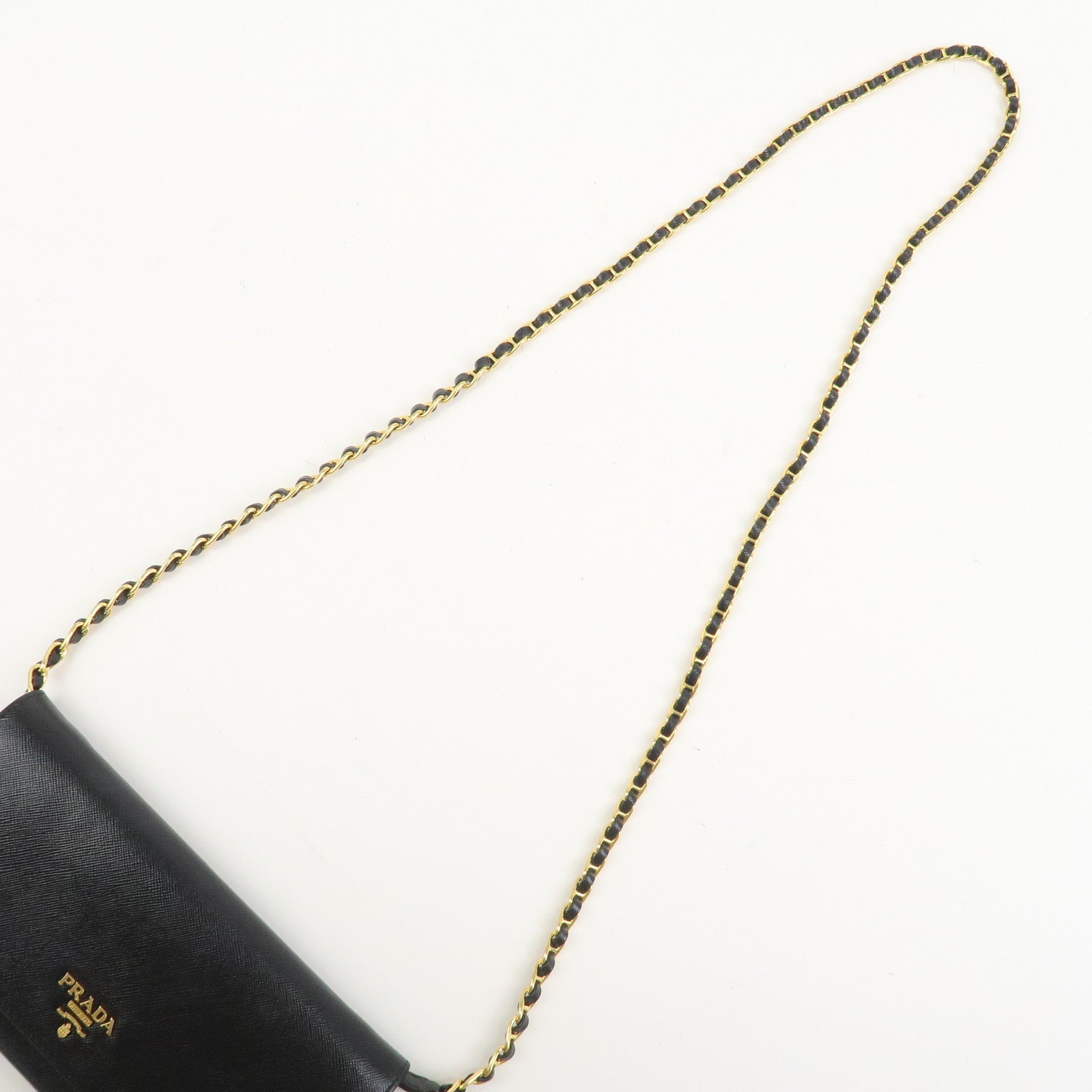 PRADA Saffiano Leather Chain Wallet WOC Black 1M1290