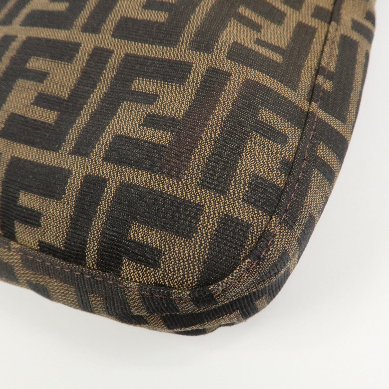 FENDI Zucca Canvas Leather Shoulder Bag Brown Black 26730