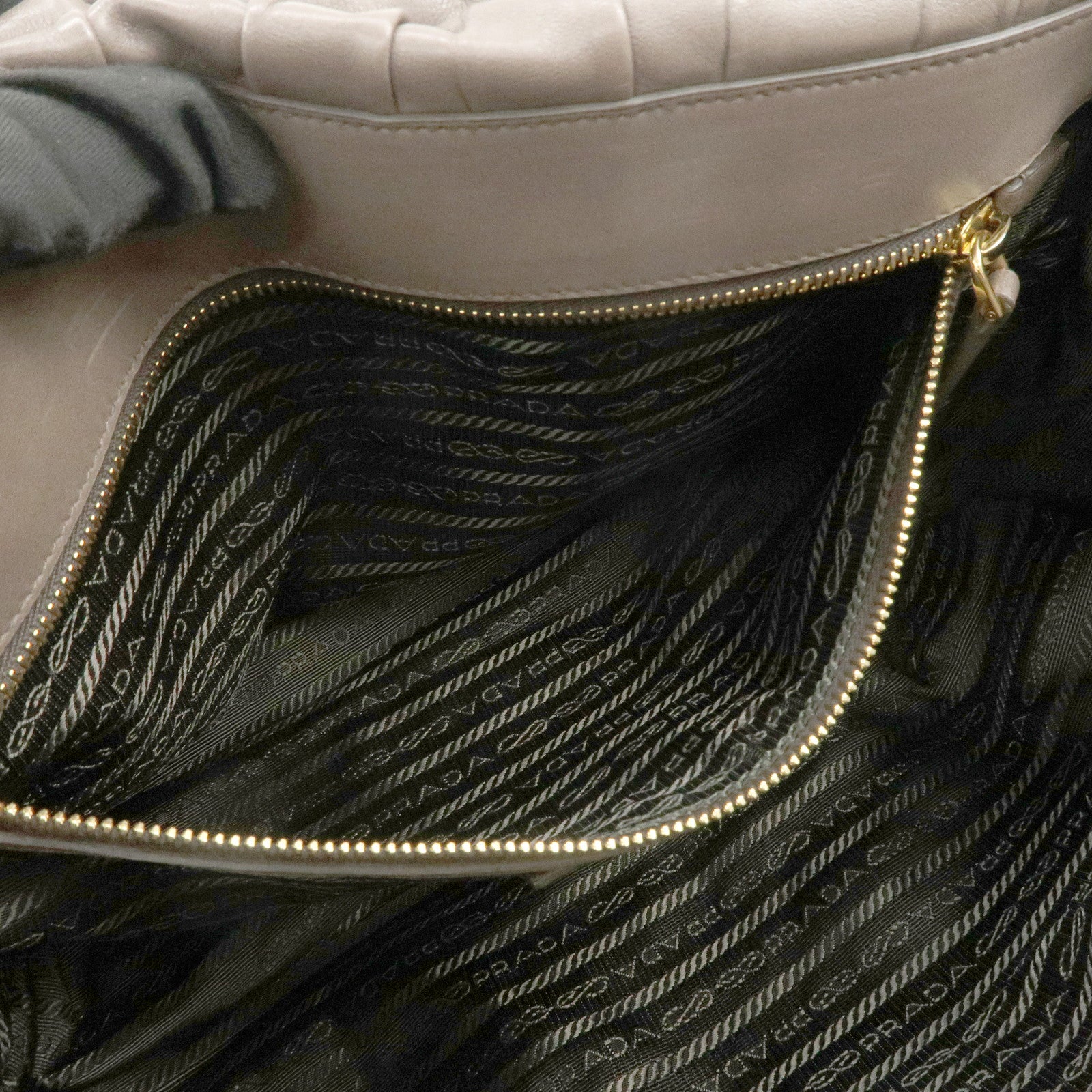 PRADA Logo Nappa Gaufre Leather Shoulder Bag Greige BR4443