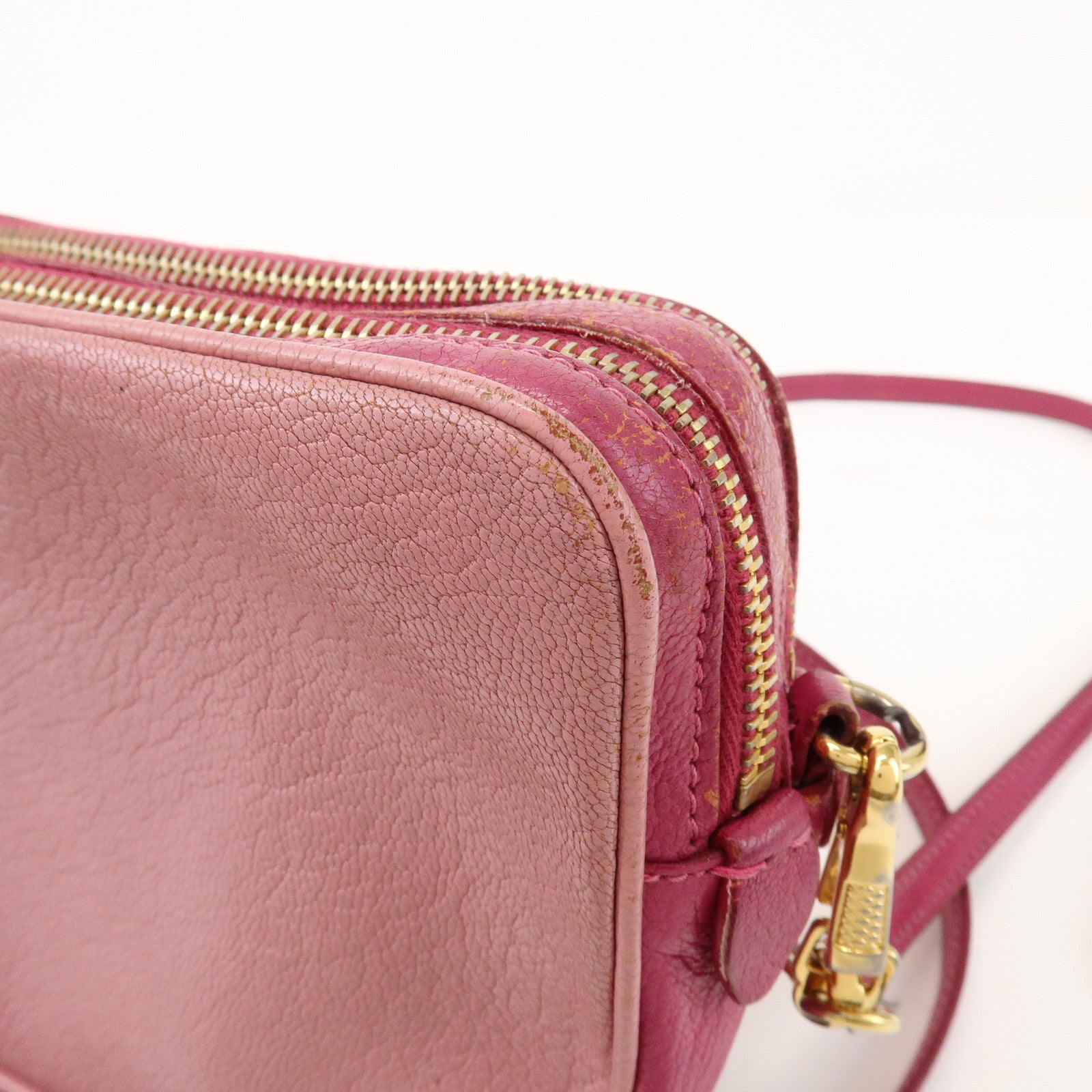 MIU MIU Logo Madras Leather Shoulder Bag Crossbody Bag Pink RT0539