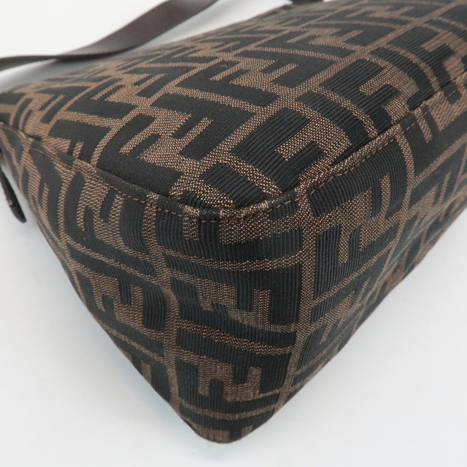 FENDI Mamma Baguette Canvas Leather Shoulder Bag Silver HDW 26325 Used