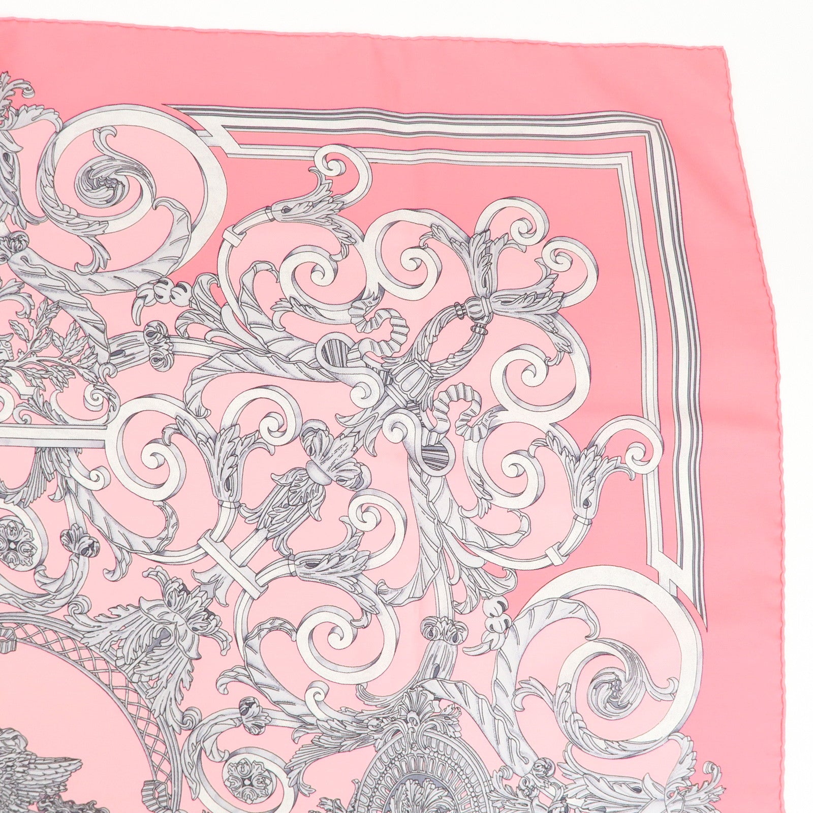 HERMES Carre 90 Silk 100% Scarf LES TUILERIES Pink
