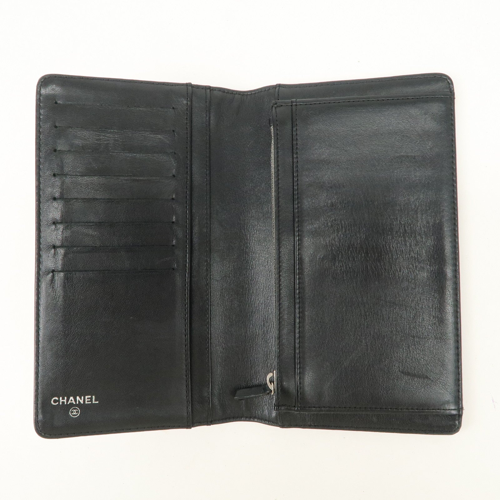 CHANEL Camelia Make Up Palette Patent Leather Long Wallet A46074 Used