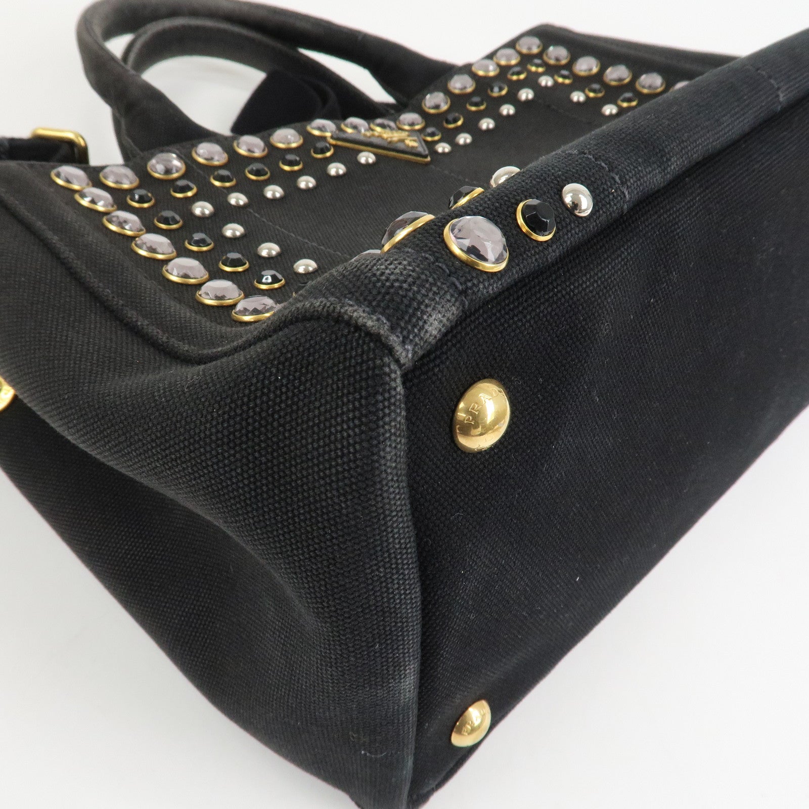 PRADA Triangle Logo Denim Canapa Bijoux 2Way Hand Bag Black B2642B