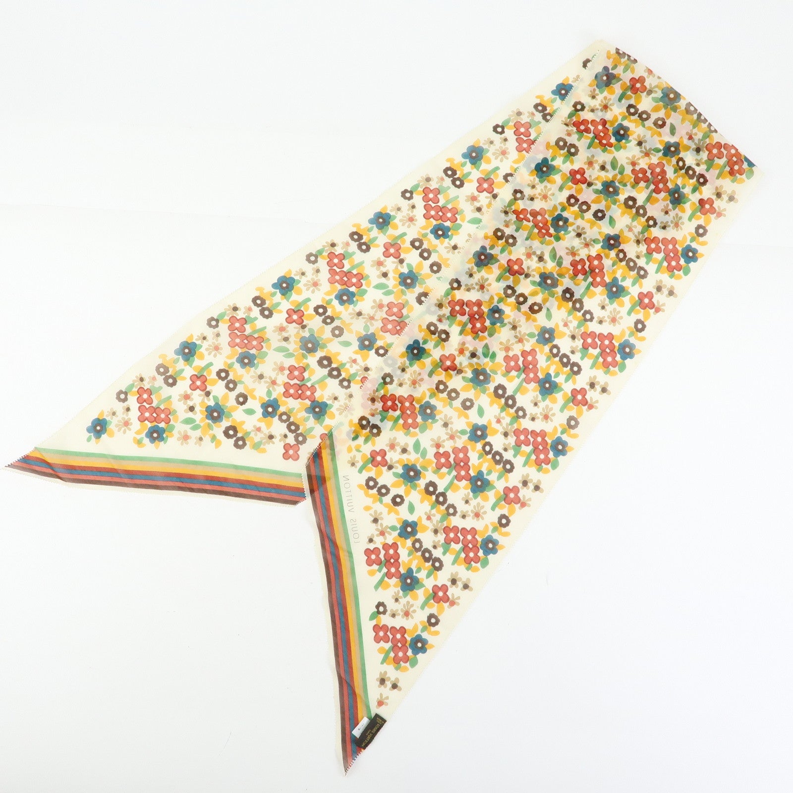 Louis Vuitton Cotton Silk Flower Motif Scarf Bandeau Ivory