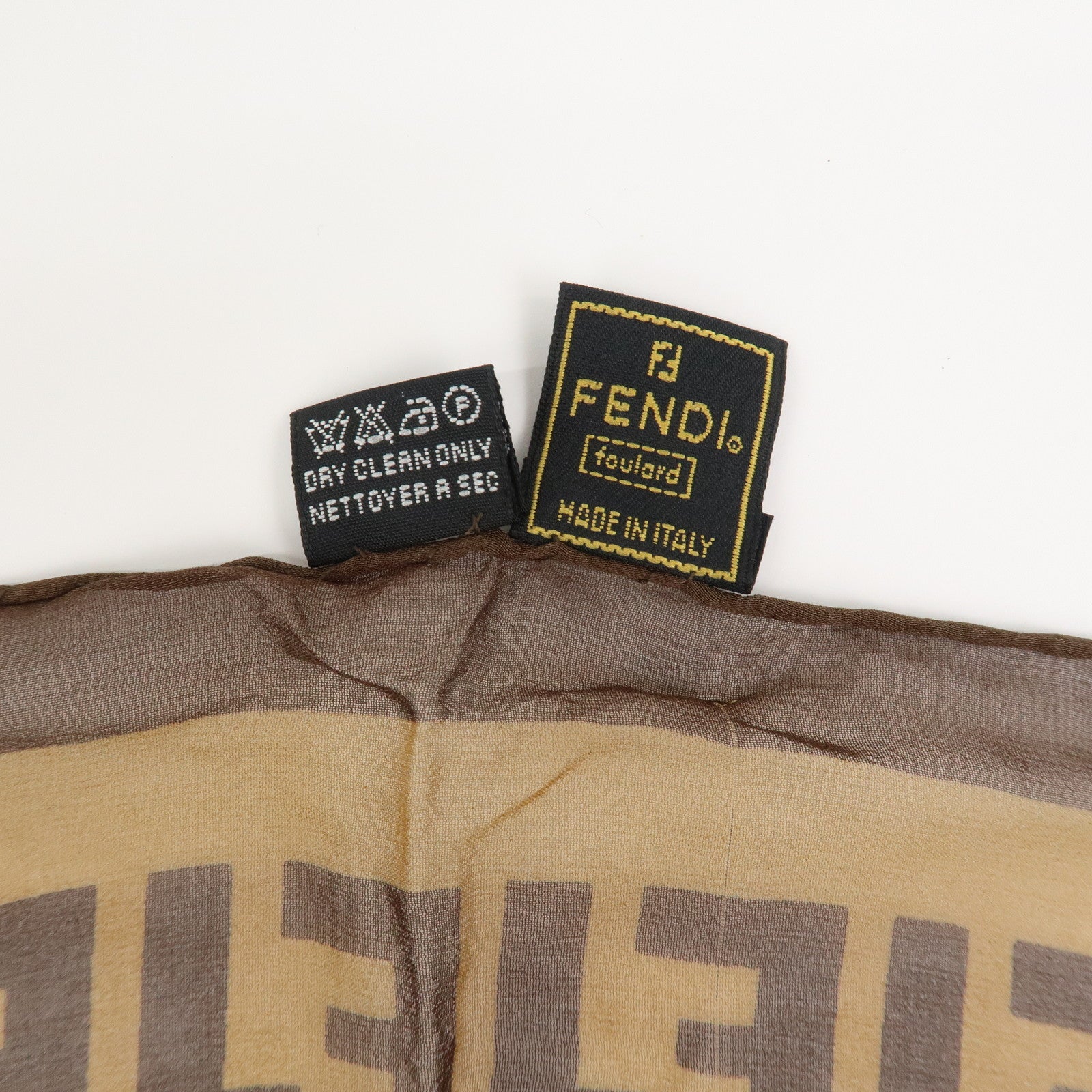 FENDI Zucca Logo Silk 100% Scarf Brown