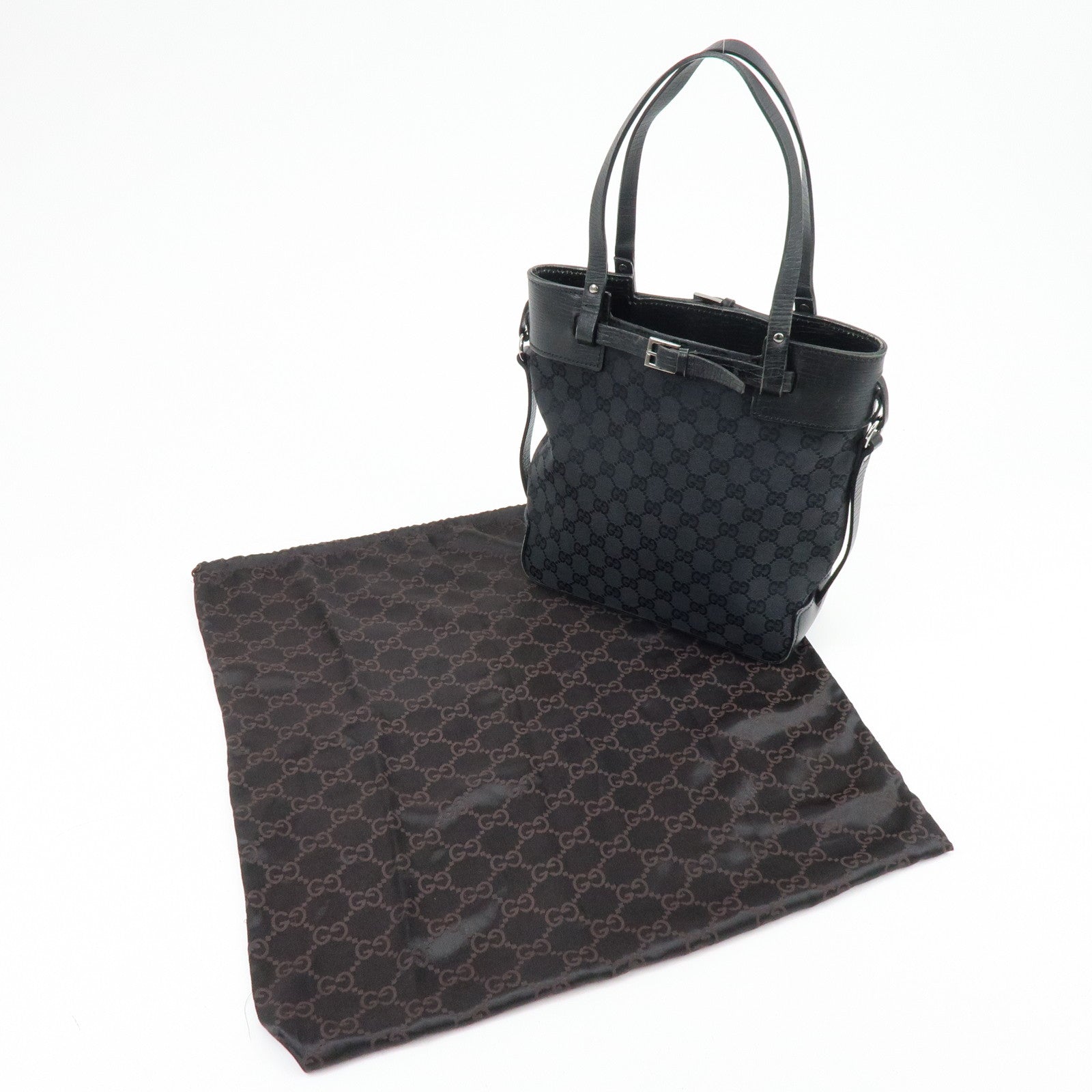 GUCCI GG Canvas Leather Tote Bag Hand Bag Shoulder Bag Black 107757
