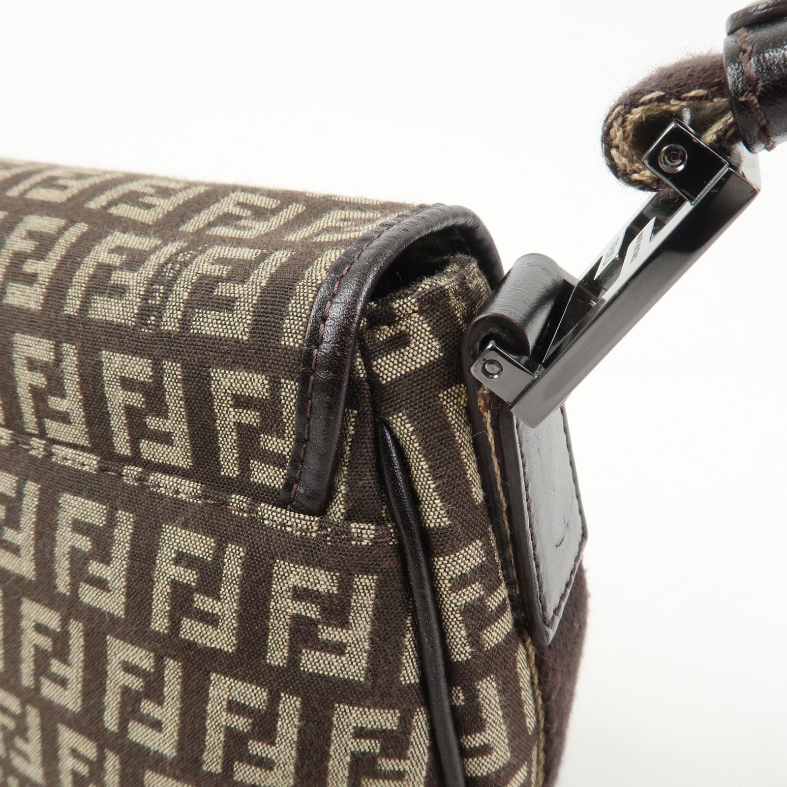 FENDI Zucchino Canvas Leather Shoulder Bag Crossbody Bag 8BR320