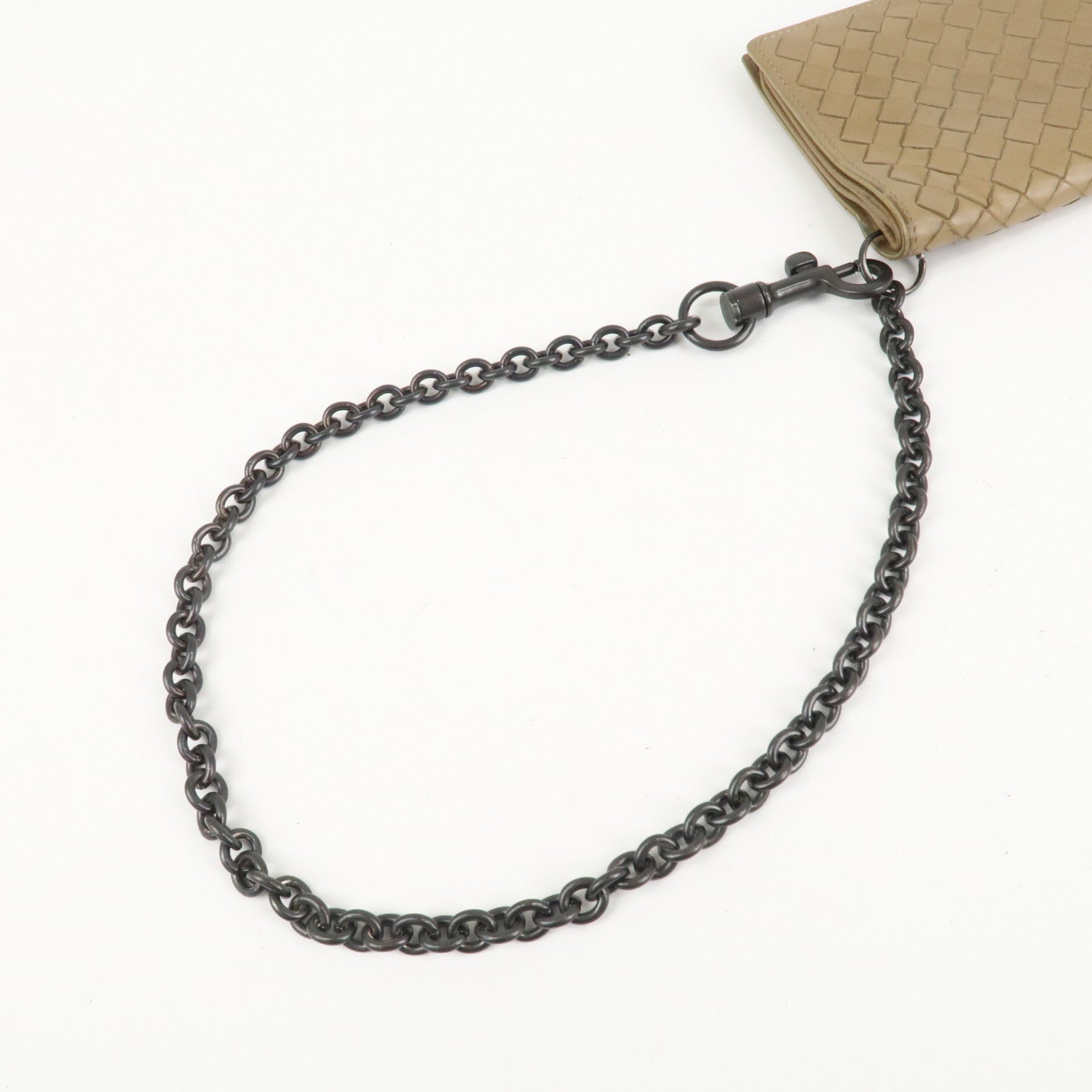 BOTTEGA VENETA Intrecciato Leather Chain Wallet Mini Wallet Beige Used