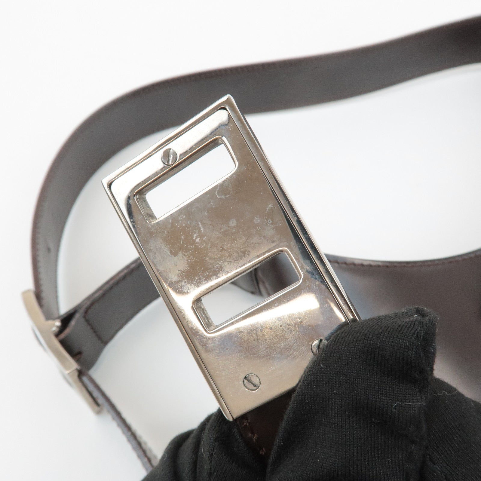 Ferragamo Gancini Leather Shoulder Bag Hand Bag Dark Brown Used